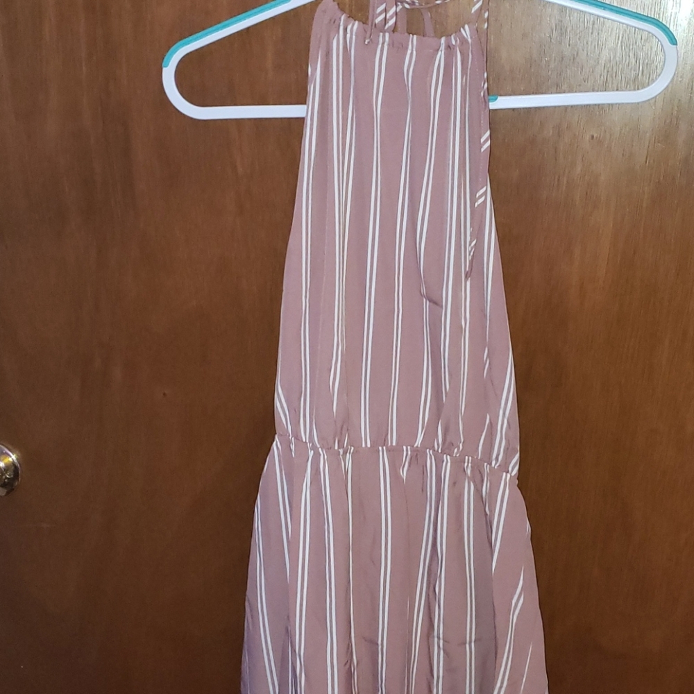 Pink and White Striped Romper Shein